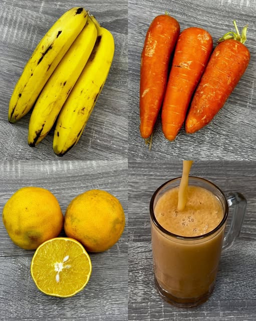 Ingredientes para el batido de plátano, zanahoria y naranja